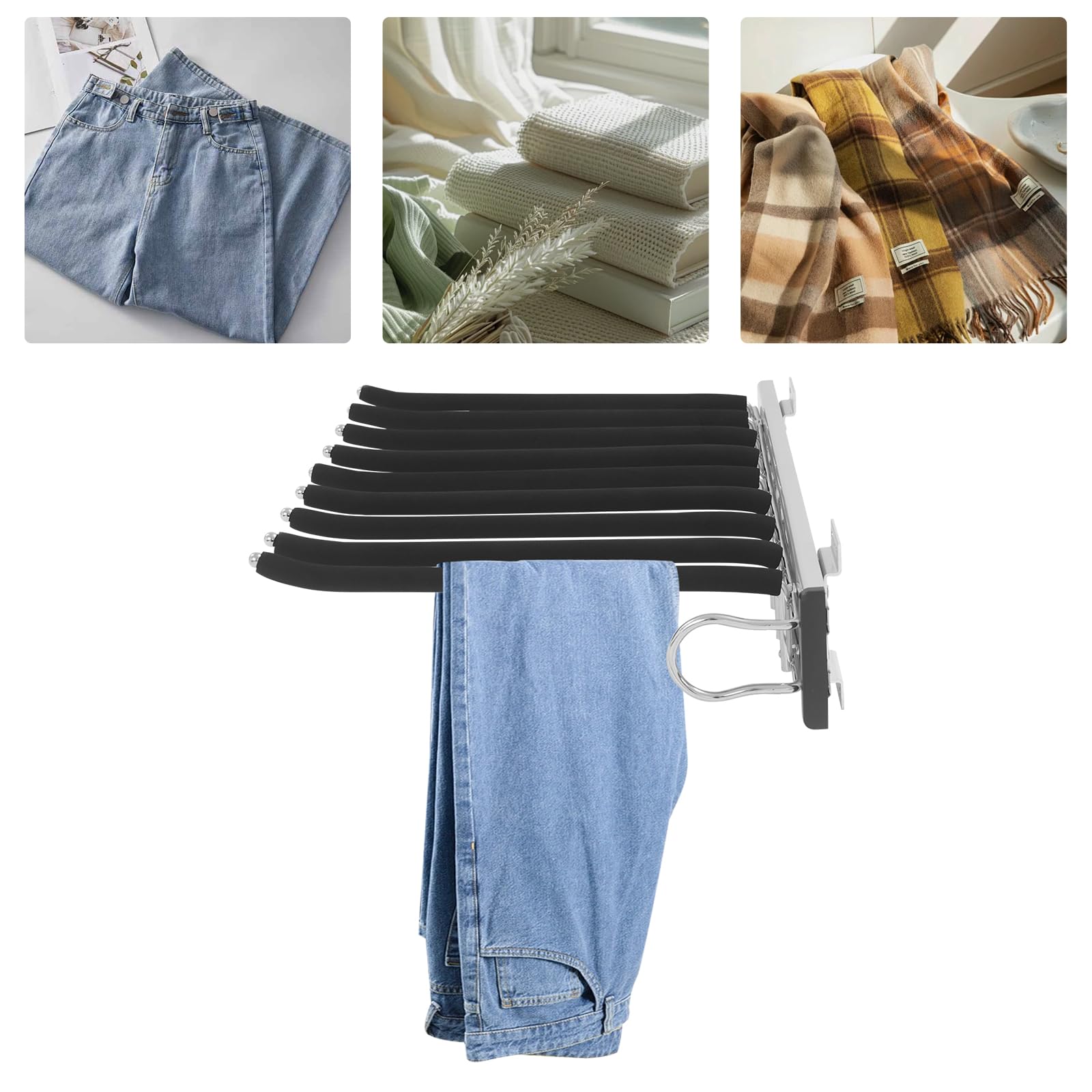 Soporte extensible para pantalones, estante para pantalones, 9 soportes para bufandas, rieles para colgar pantalones, perchas para pantalones, ropa, corbatas, bufandas, armario, profundidad, 48 cm