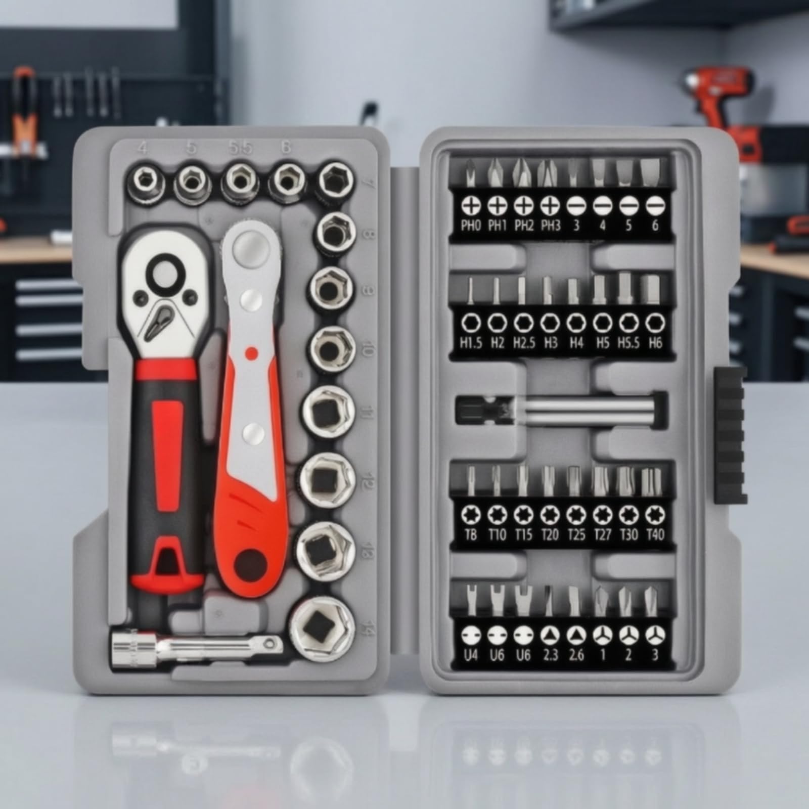 48 Pezzi Kit Cacciavite e Bussole da 1/4
