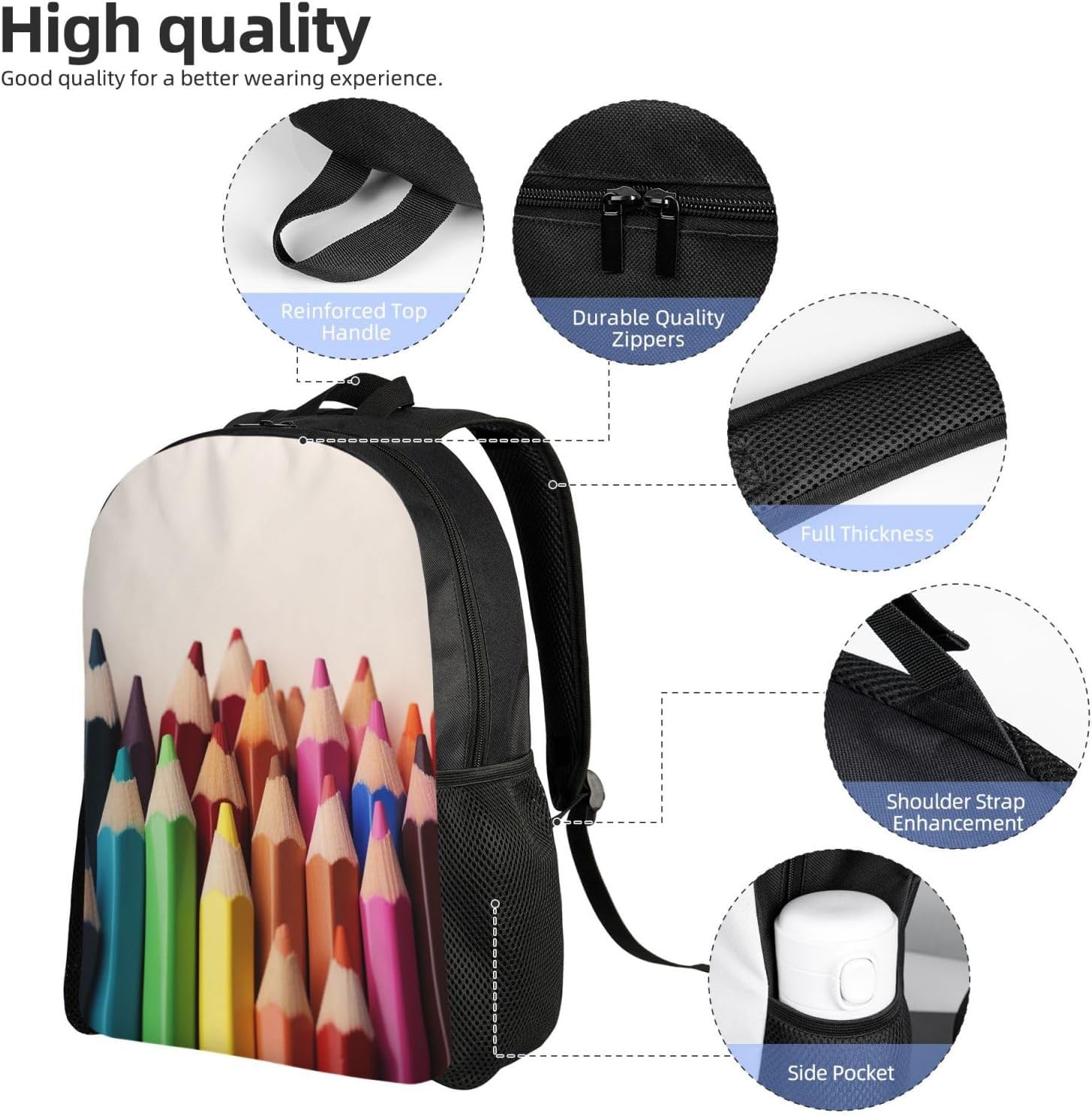 Colored pencils Backpack Lightweight Bookbag 16 Inch image 5