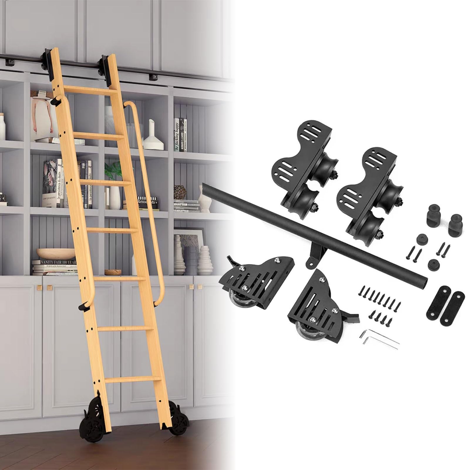 Rail pour échelle mobile de 1 à 7,3m avec kit de quincaillerie et roulettes pour grenier