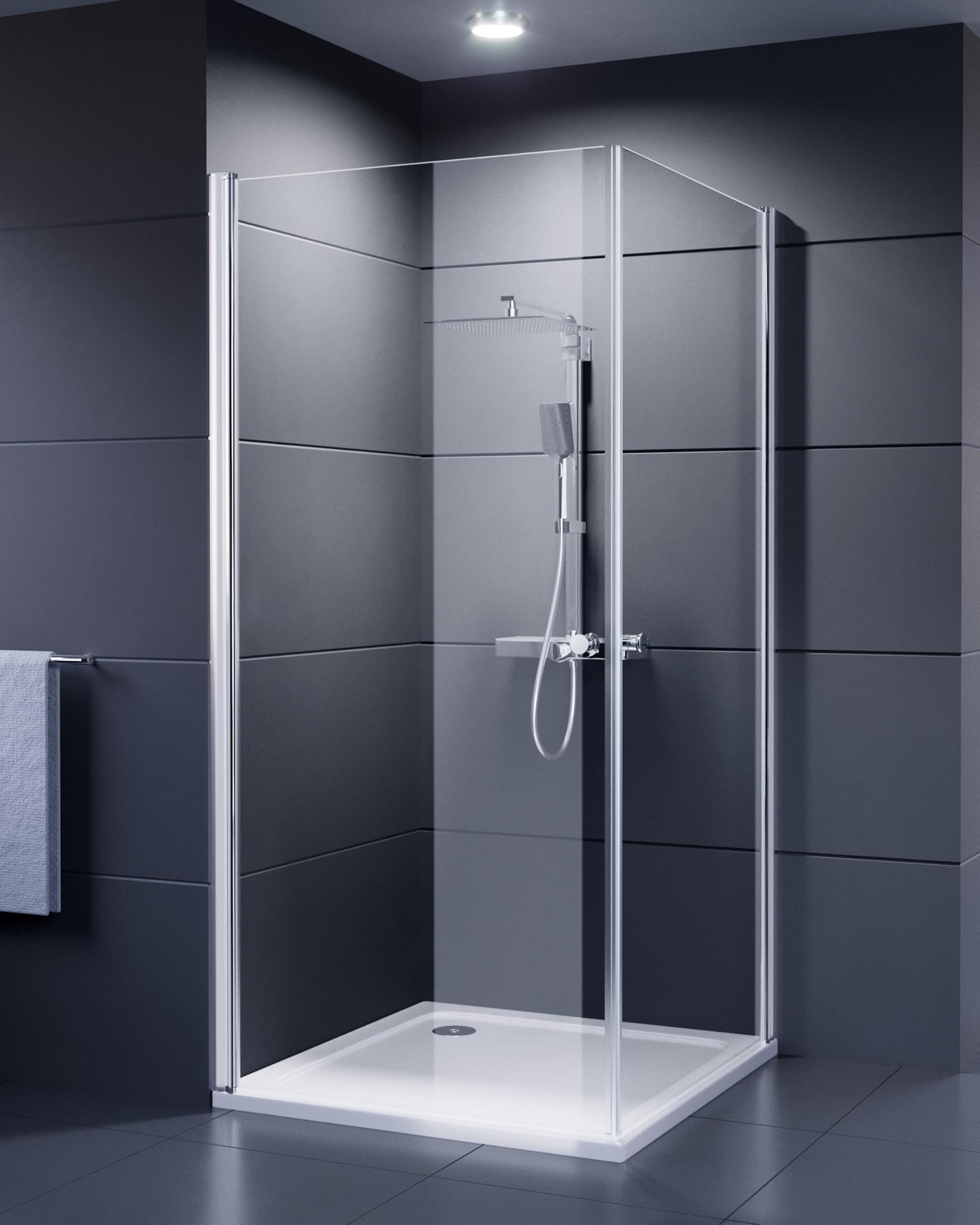 DUSCHMEISTER Glas-Duschkabine 75x75cm Chrom – Eckdusche Eckeinstieg Drehtür, 6mm ESG Sicherheitsglas mit Nano-Clean Beschichtung, Hebe-Senk-Mechanismus, verschiedene Größen