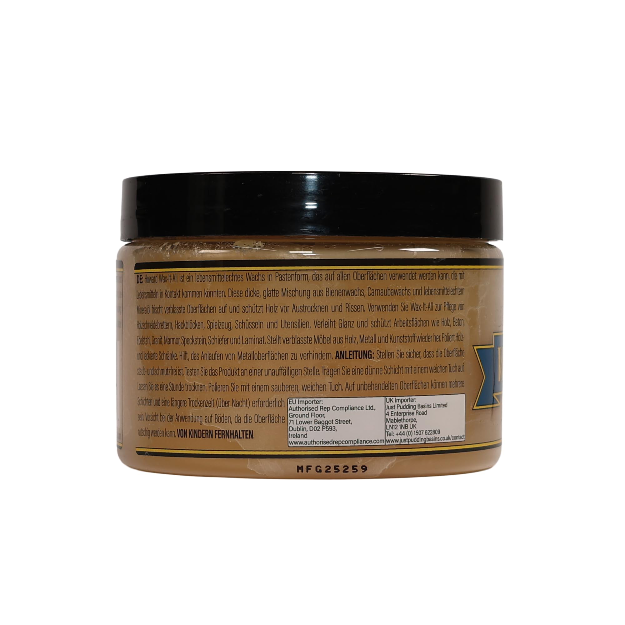 Howard Wax It All - Pasta di cera d'api per legno, pietra, metallo, granito, marmo, macellaio, controsoffitti e mobili - Miscela di olio minerale carnauba - 255 g