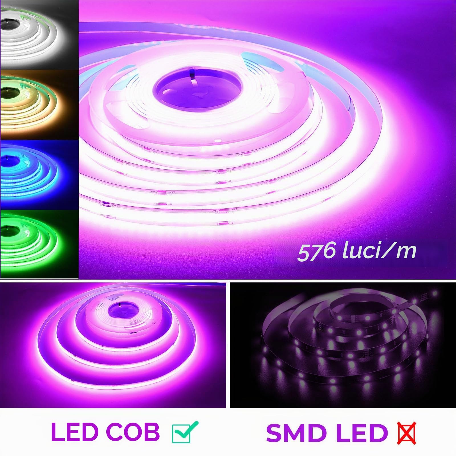10M WiFi COB RGB Striscia LED luminosa, WiFi, 576 LED/M, 5760 LED, 24 V Nastri LED funziona con Google Home Assistant/Alexaz,LED Strisce Deformabile, con telecomando