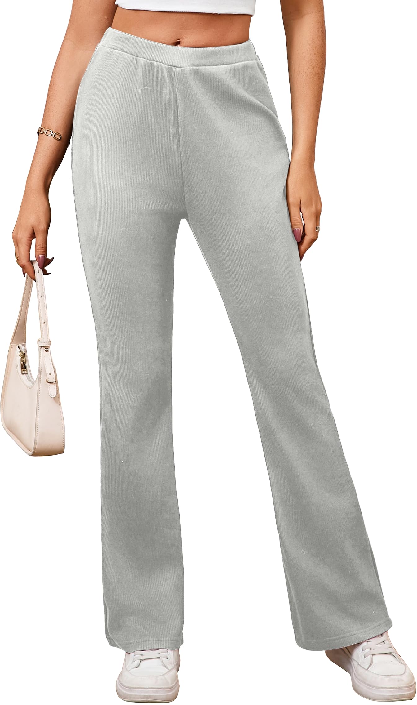 Womens High Waisted Drawstring Waist Wide Leg Solid Color Pants Sweatpants Casual Loose Yoga Pants with Pockets