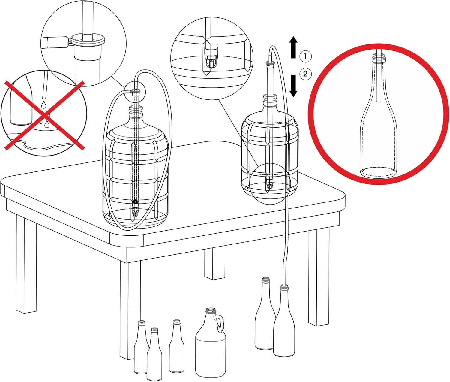 Diagram showing siphoning from a carboy to bottles