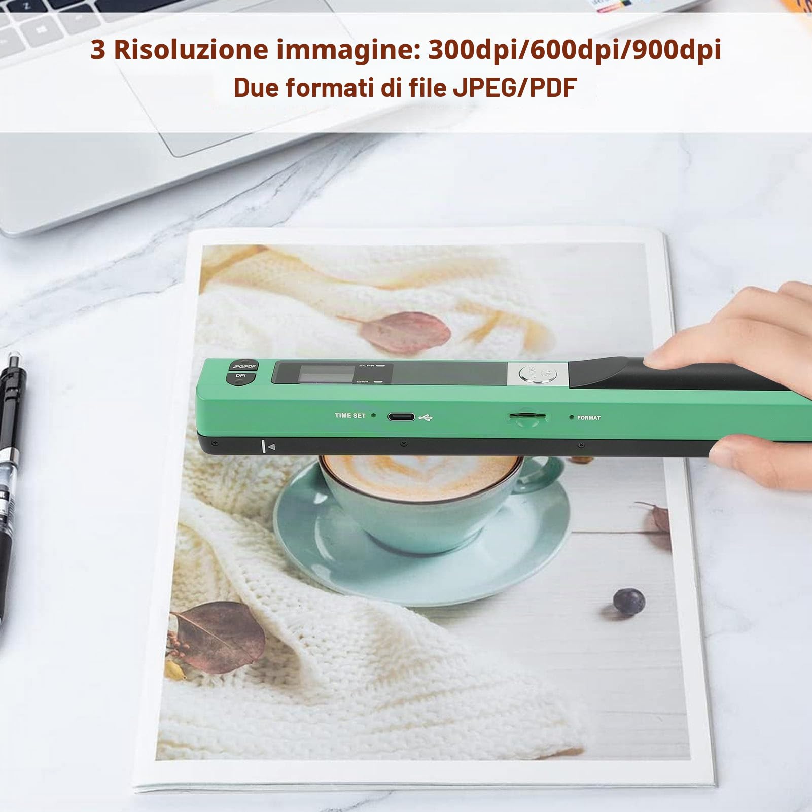 Scanner Fotografico Portatile, 3 modalità di Risoluzione, Facile da Usare, Formati di File Multipli Supportati, Ampia Applicazione, Buona compatibilità (GREEN)