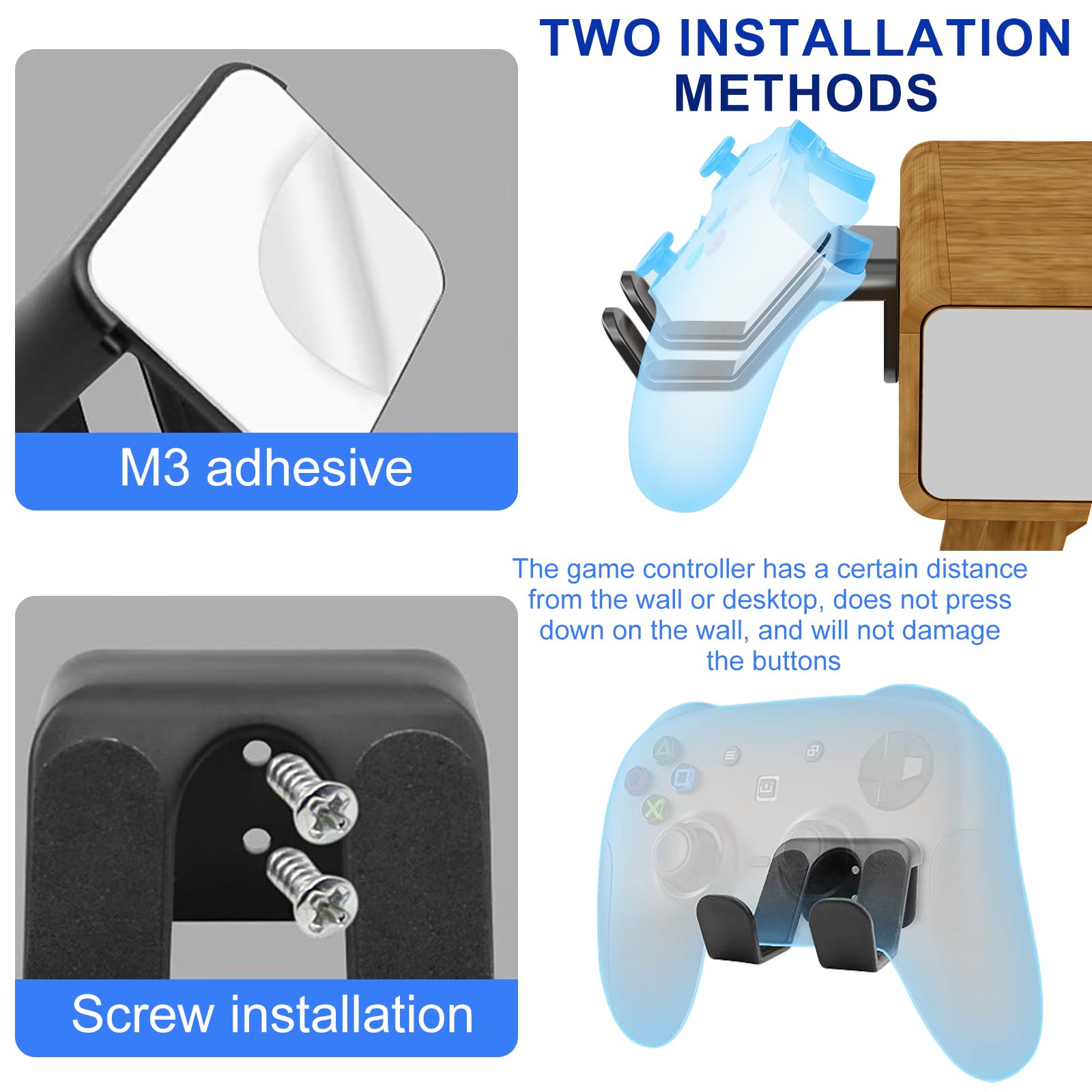 Soporte Mando Pared, Soporte para Controlador de Juegos, Universal Gancho Pared para Mandos Xbox/PS4/PS5/Switch y Auriculares, Accesorios Gaming, 3 Piezas
