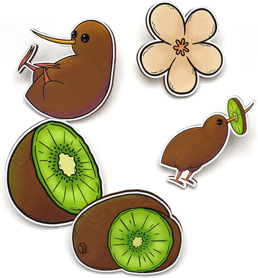 5 PCS Brooch Wooden Pins Set | Cute Badges Pack | Lapel Pin Buttons Jewelry Accessory | Occasion Stylish Charms Decoration | Aesthetic Brooches for Backpack Bookbag Bag Jacket Hat Clothes for DIY | Perfect Gift for Kids Teens Girls Boys Women