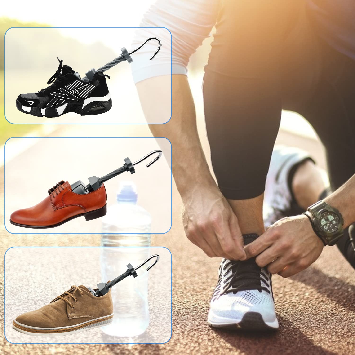 JJDPARTS Horma de zapatos para hombre y mujer, expansor de zapatos de 4 vías, ancho de zapatos para longitud y ancho ajustables con calzador