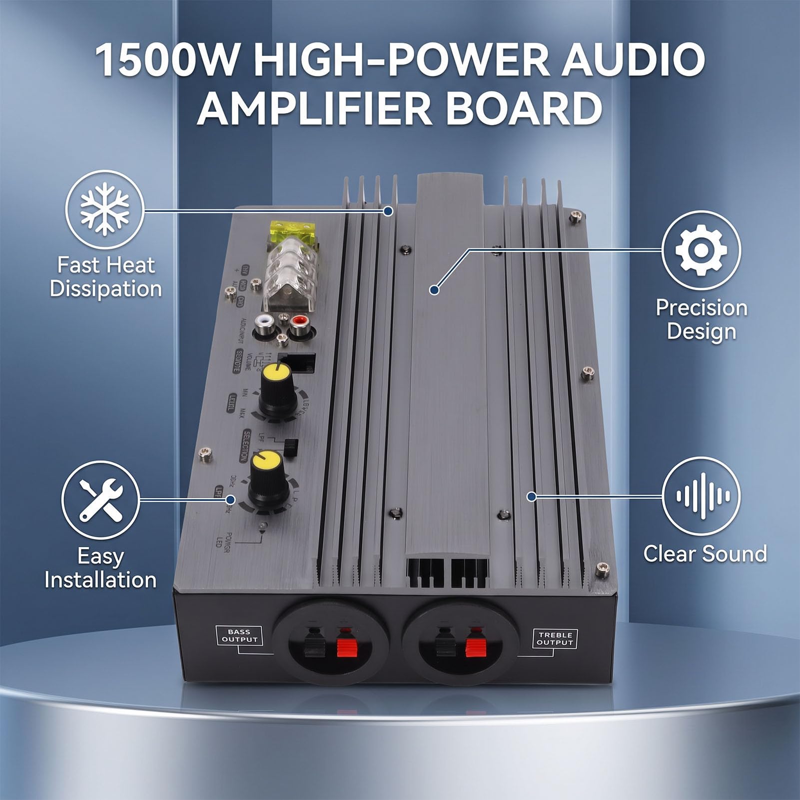 Bewinner Wzmacniacz Samochodowy Audio 1500 W Płyta Subwoofera
