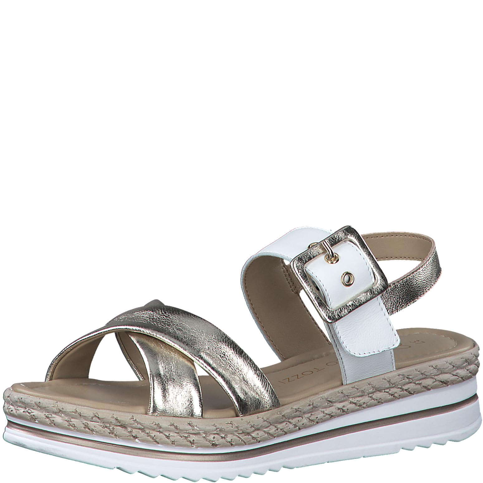 MARCO TOZZI Women's 2-28255-42 Wedge Sandal, White Comb, 5.5