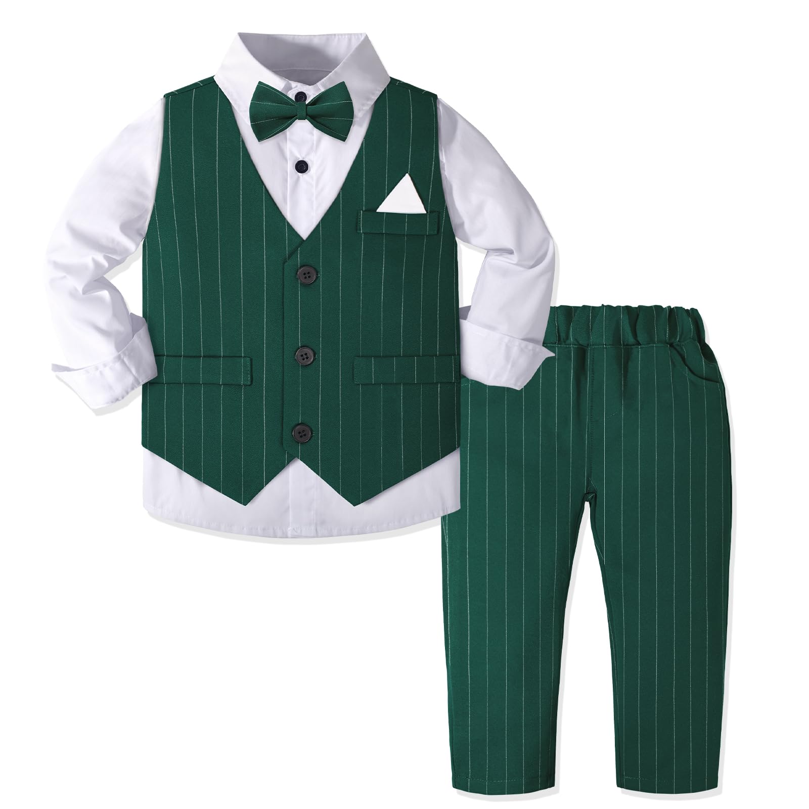 Yilaku Toddler Boy Dress Clothes, Kids Suits Sets, Toddler Wedding Outfit, with Vest+Shirt+Pants+Bowtie 4Pcs