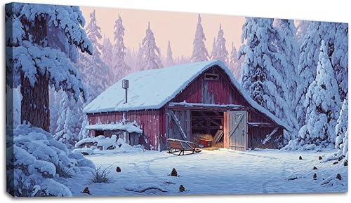 Miniatura 7 de 30"x 60" Canvas Wall Art Vintage Winter Forest Deer Barn Sepia Lithograph Print Framed Pictures Painting Prints Large Wall Art for Living Room