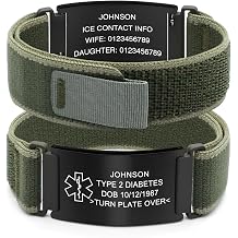 Personalized Nylon Trail Loop Elastic Sport Bracelet with Laser-Engraved Medical Alert ID Tag and Adjustable Hook-and-Loop Closure, Custom Safety Gift for Men and Women