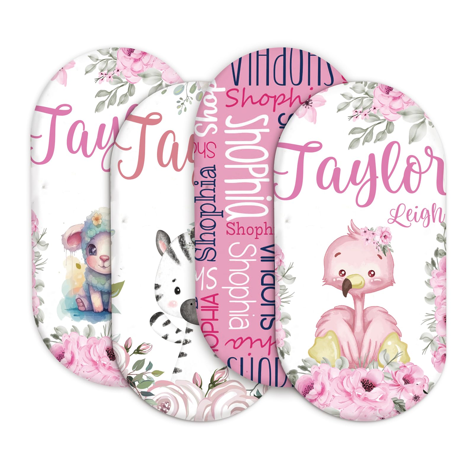 Duckbe Custom Baby Bassinet Sheets - Stretchy Ultra Soft Fitted Bassinet Sheet Set 4 Pack with Personalized Name - Universal Fit for Rectangle, Oval, Hourglass Bassinet Mattress/Pad Style18