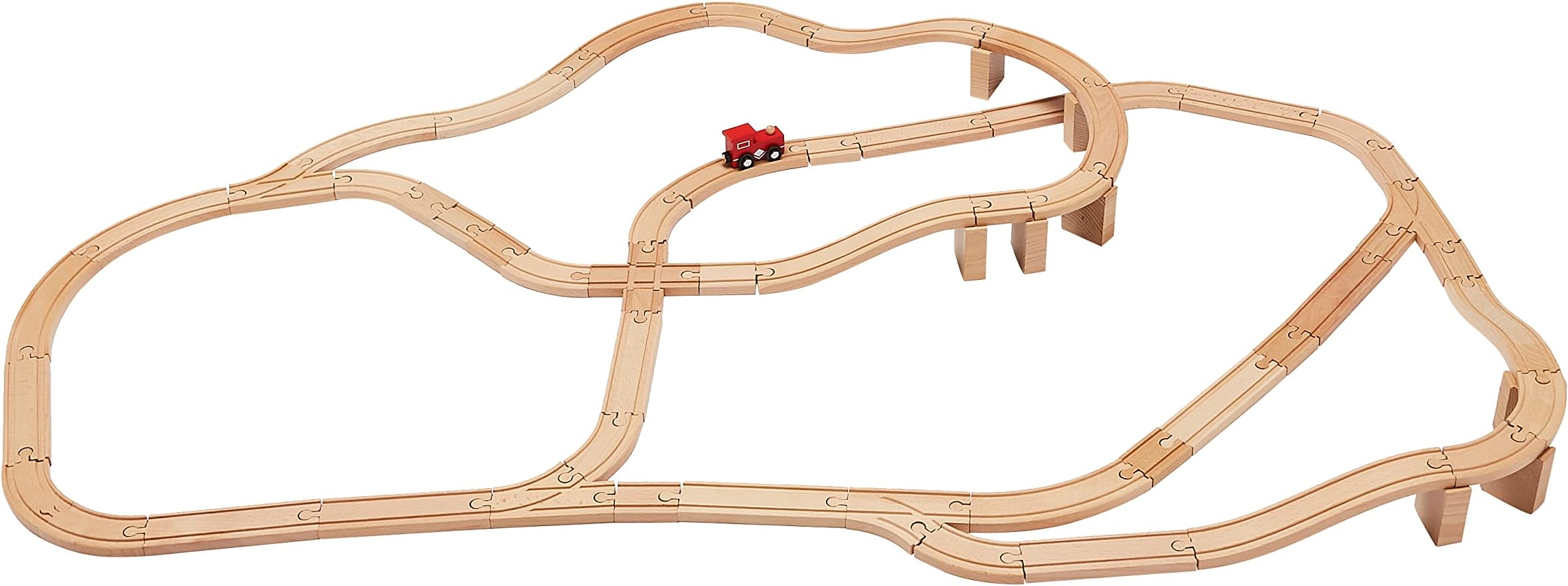 Amazon Basics 65-piece Wooden Train Set with Railway Tracks, Compatible with Major Brands, Educational Toy for Kids, Gift for Age 3Y+