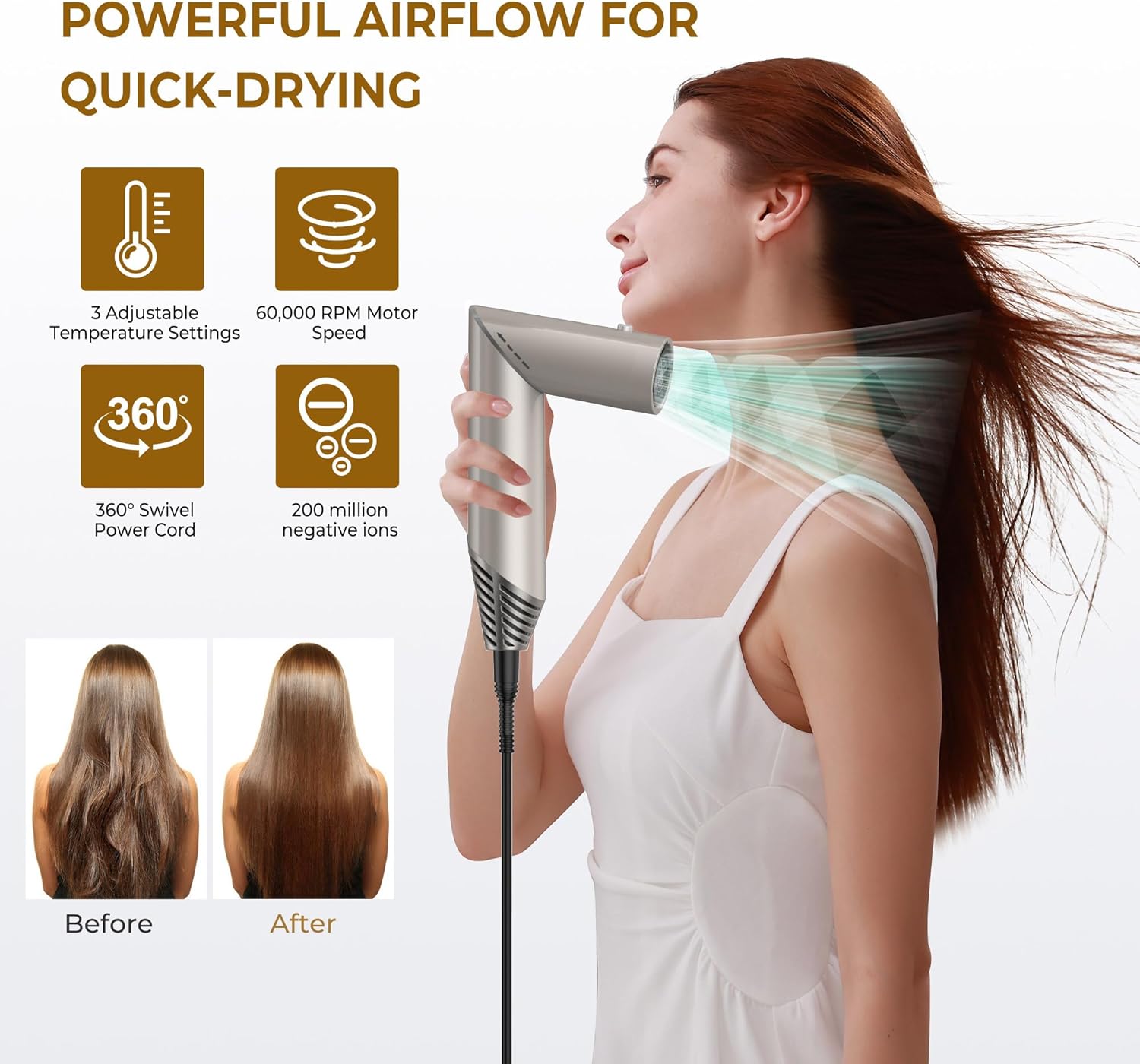 5 in 1 Blow Dryer Brush,Hair Dryer Brush with Detachable Air Styler,Negative Ionic Magic Hair Styler,Hot Air Brush for Women Volumizer,Straightener,Drying - Image 4