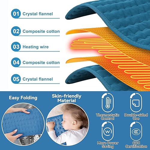 Miniatura 3 de Actualización 2024 Almohadilla térmica para calambres de cuello, espalda, dolor de calefacción rápida, tela más suave lavable a máquina con ajustes