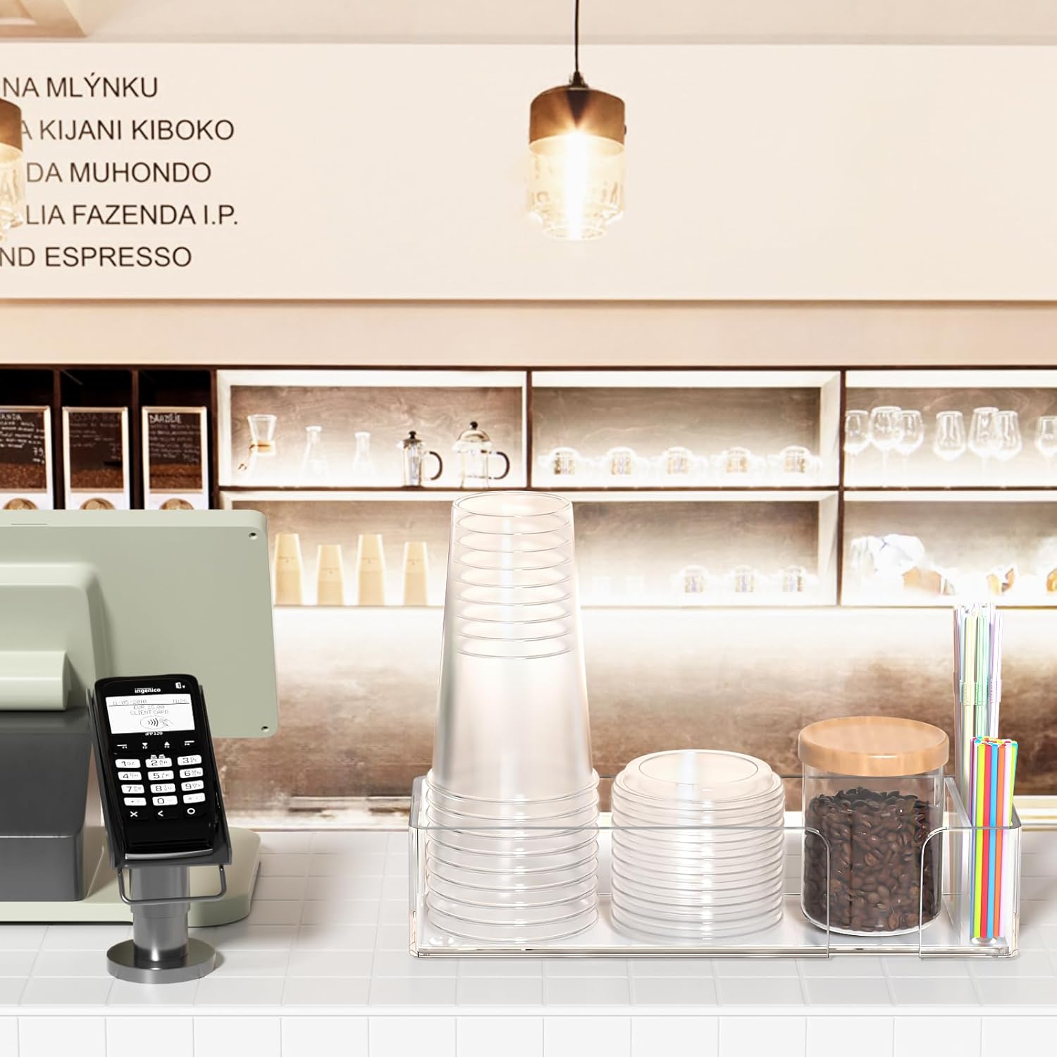 Coffee Cup Holder for Countertop - Clear Acrylic Coffee Bar Accessories 3 Cup Organizer Station Organizer Farmhouse Table Décor