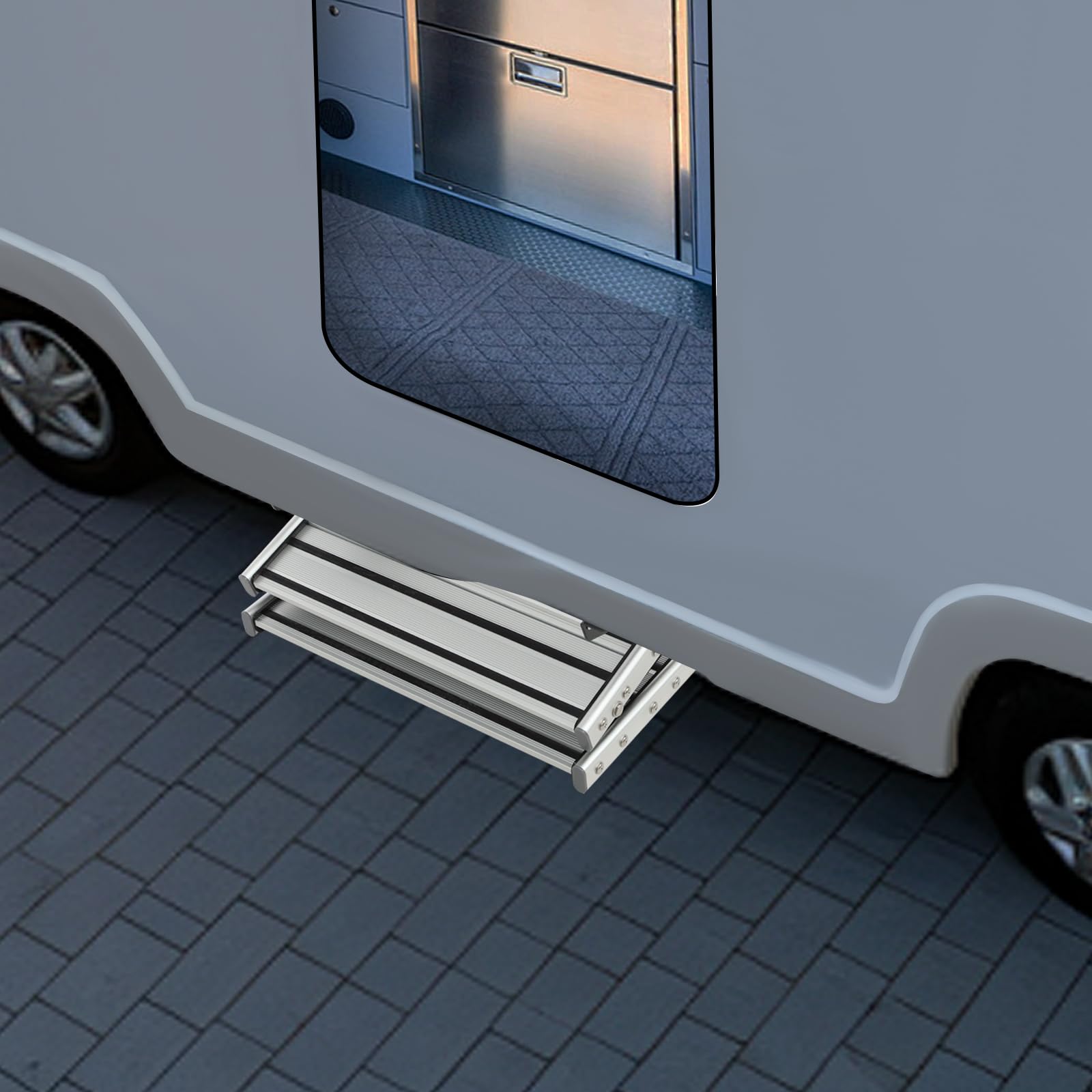 Gradino pieghevole per roulotte, 2 gradini, in alluminio | Lega di alluminio, gradino manuale per camper, camper, camper, barche, yacht