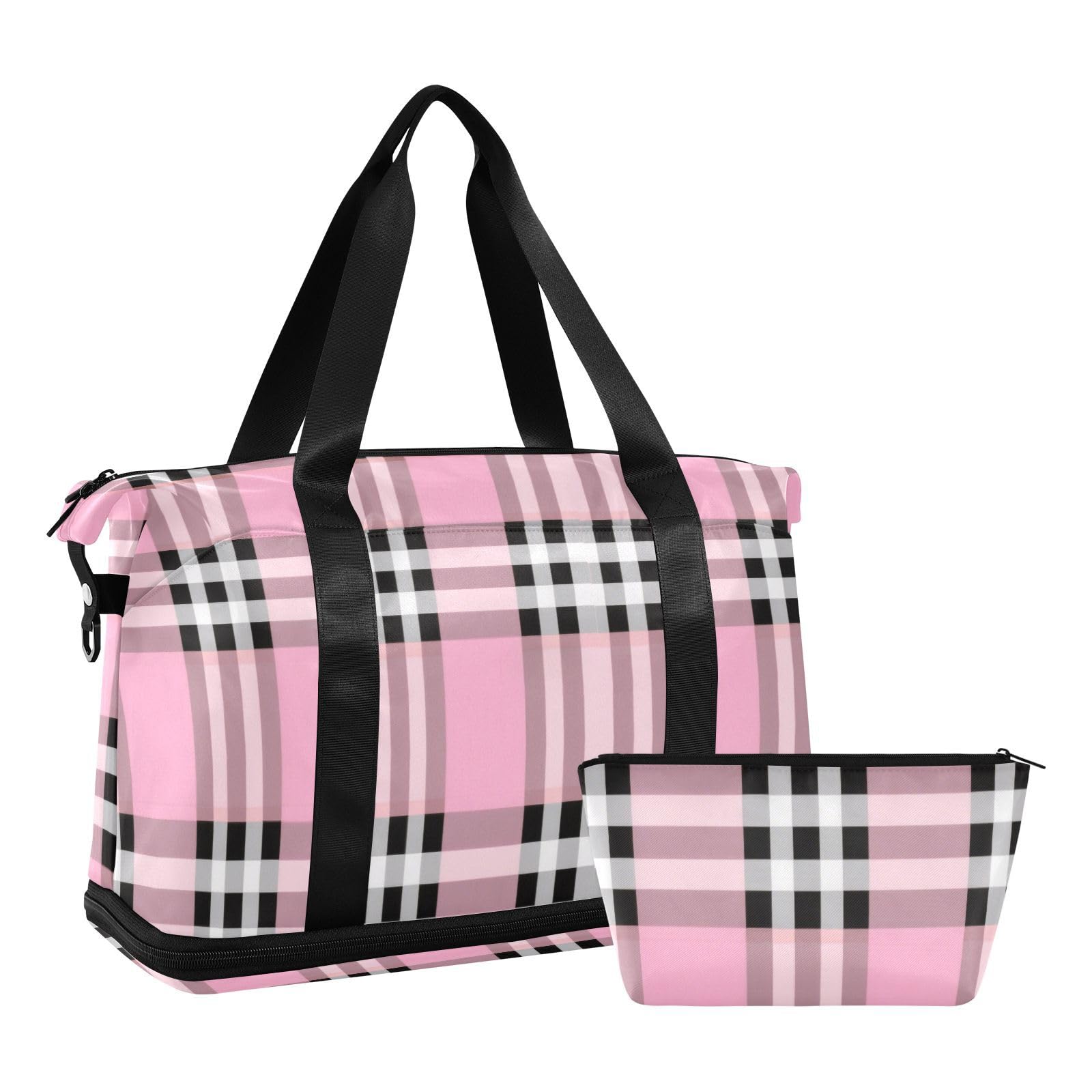 Bolsa de viaje a cuadros con bolsillo húmedo, correa ajustable, para gimnasio, viajes de negocios, gran capacidad para hombres y mujeres