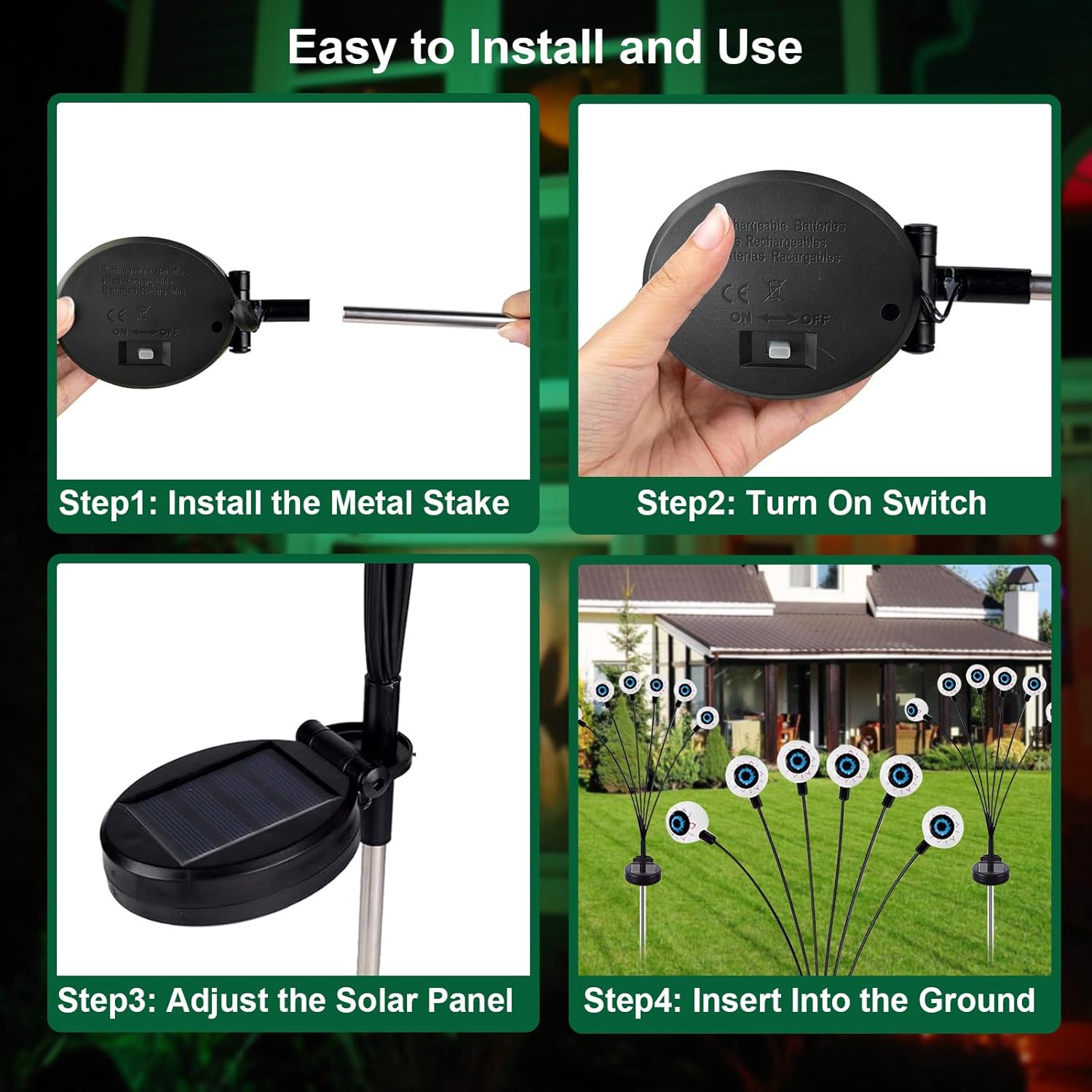 AIKEI Solar Halloween Lights Outdoor, Solar Scary Eyeball Lights, 2 Pack 12 LED Eyeball Swaying Firefly Lights,Waterproof Halloween Decoration for Yard Garden Party Supplies,Green Lights