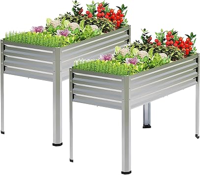 2PCS Galvanized Raised Garden Beds with Legs 48x24x32in | 48 gallons, 12" depth. Rust-resistant galvanized steel. 4 drainage holes. 32" tall no back strain. For patio backyard balcony