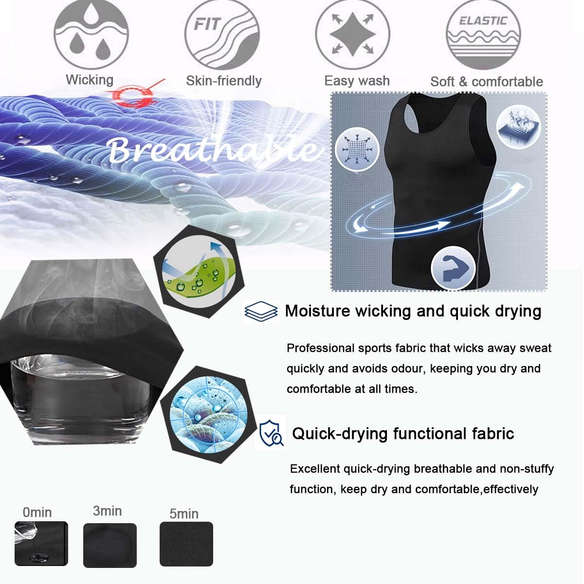 Camiseta de compresión sin Mangas para Hombre para Deportiva,Camisetas de Correr ranspirable Secado Rápido para Hombre,Tops de Compresión Jogging Fitness