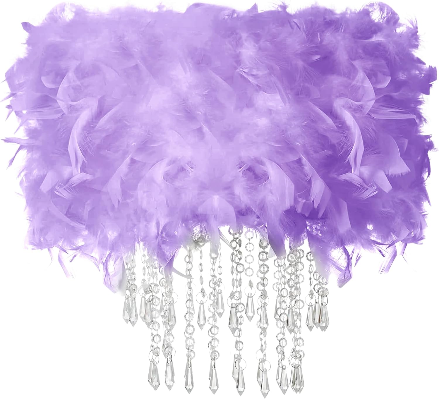 Waneway Feather Chandelier Shade, White Beaded Ceiling Light Shade, Sparkling Pendant Lampshade for Bedroom, Living Room or Party Decoration, Purple