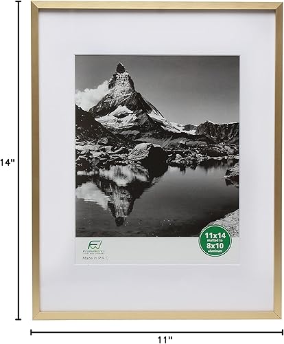 Miniatura 8 de FrameWorks Marco de fotos de aluminio dorado con vidrio templado, marco de póster con tapete extraíble, marco de fotos con esquinas fuertes, marco