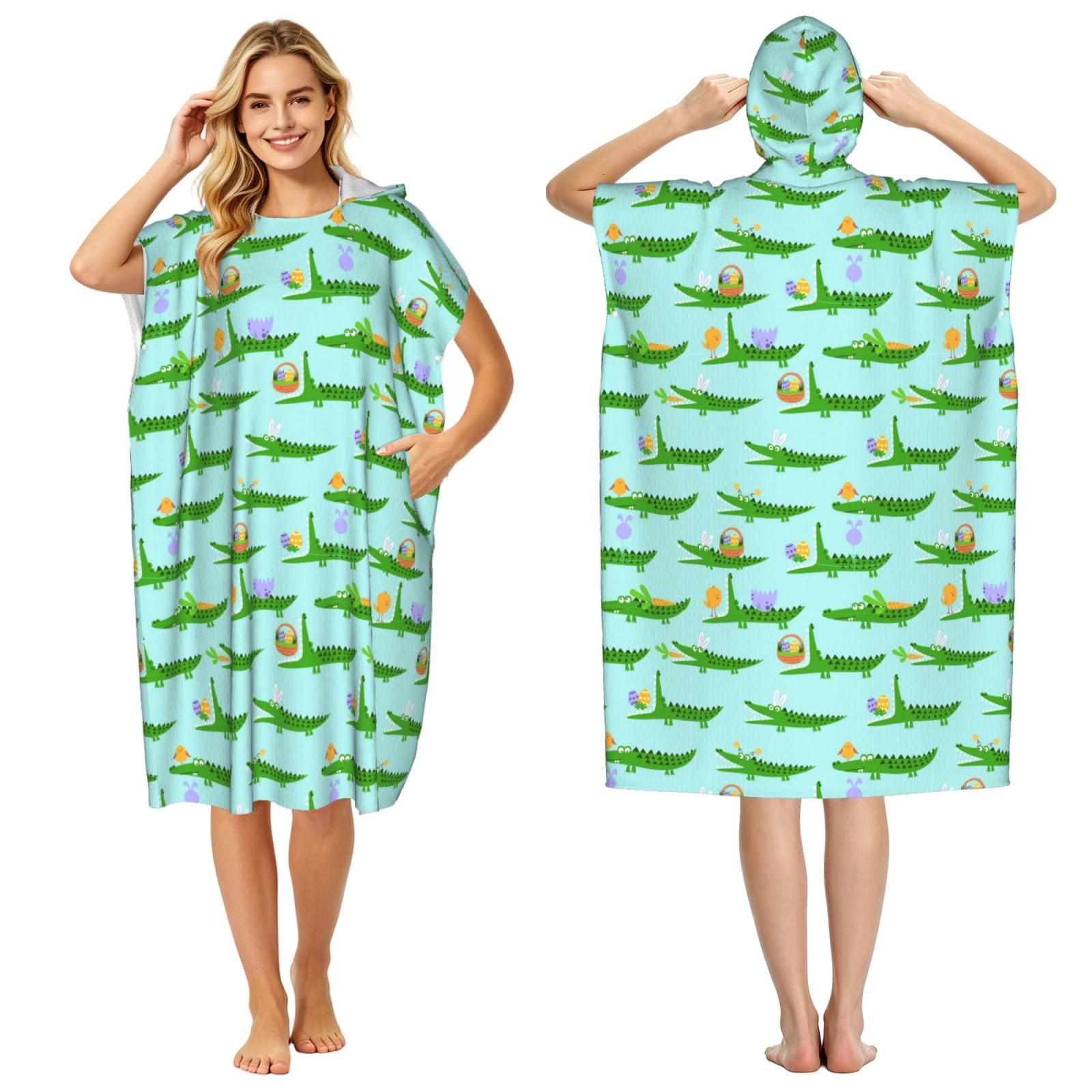 Noble Ren Cartoon Crocodile Adult Hooded Beach Towel Swimming Cover Outdoor Wearable Towels Bath Bathrobe Cape Quick Drying