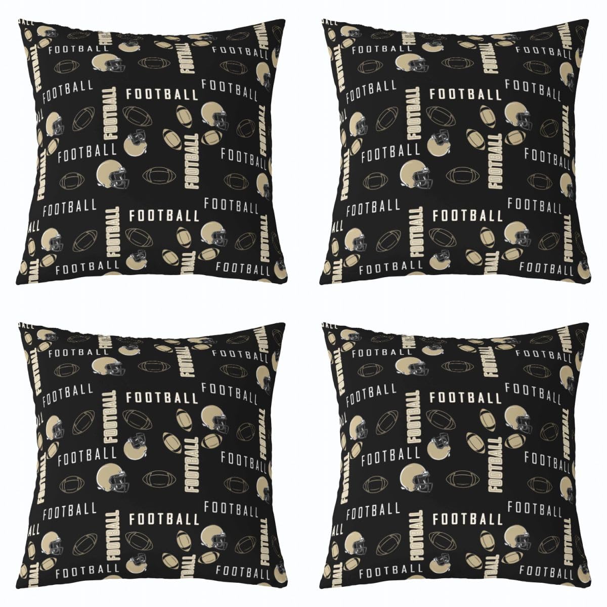 jejeloiu Football Decor Pillowcase 20 x 20-Inch Rugby Sports Throw Pillow Covers Set of 4 for Kids Boys Girls Decor Football City Cushion Case Brown