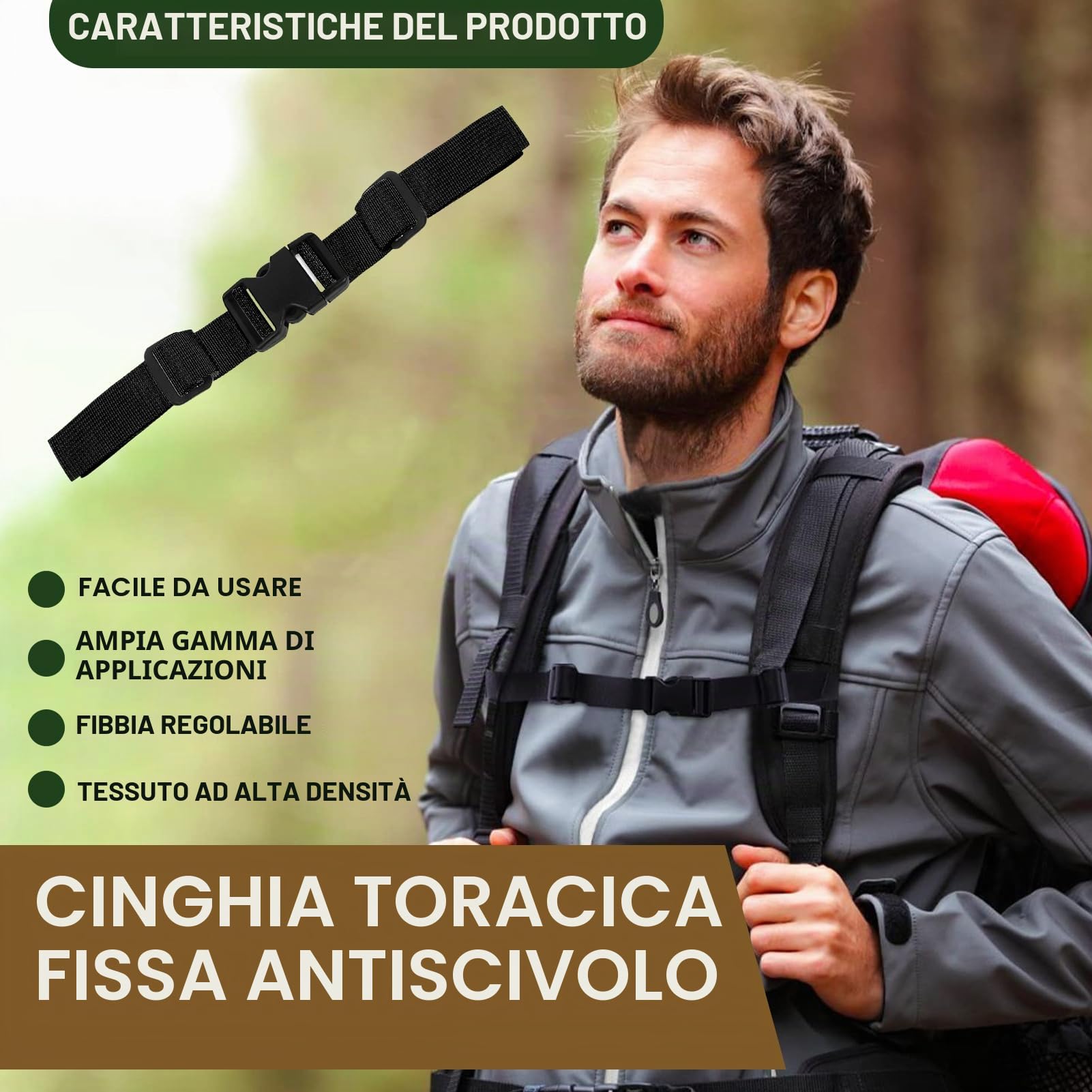 2 Pezzi Cintura Toracica Regolabile, 2.5cm Cinturino per Zaino Antiscivolo Resistente con Chiusura Rapida, Universale per Qualsiasi Zaino, per Jogging, Escursioni, Viaggi all'aperto (Nero)