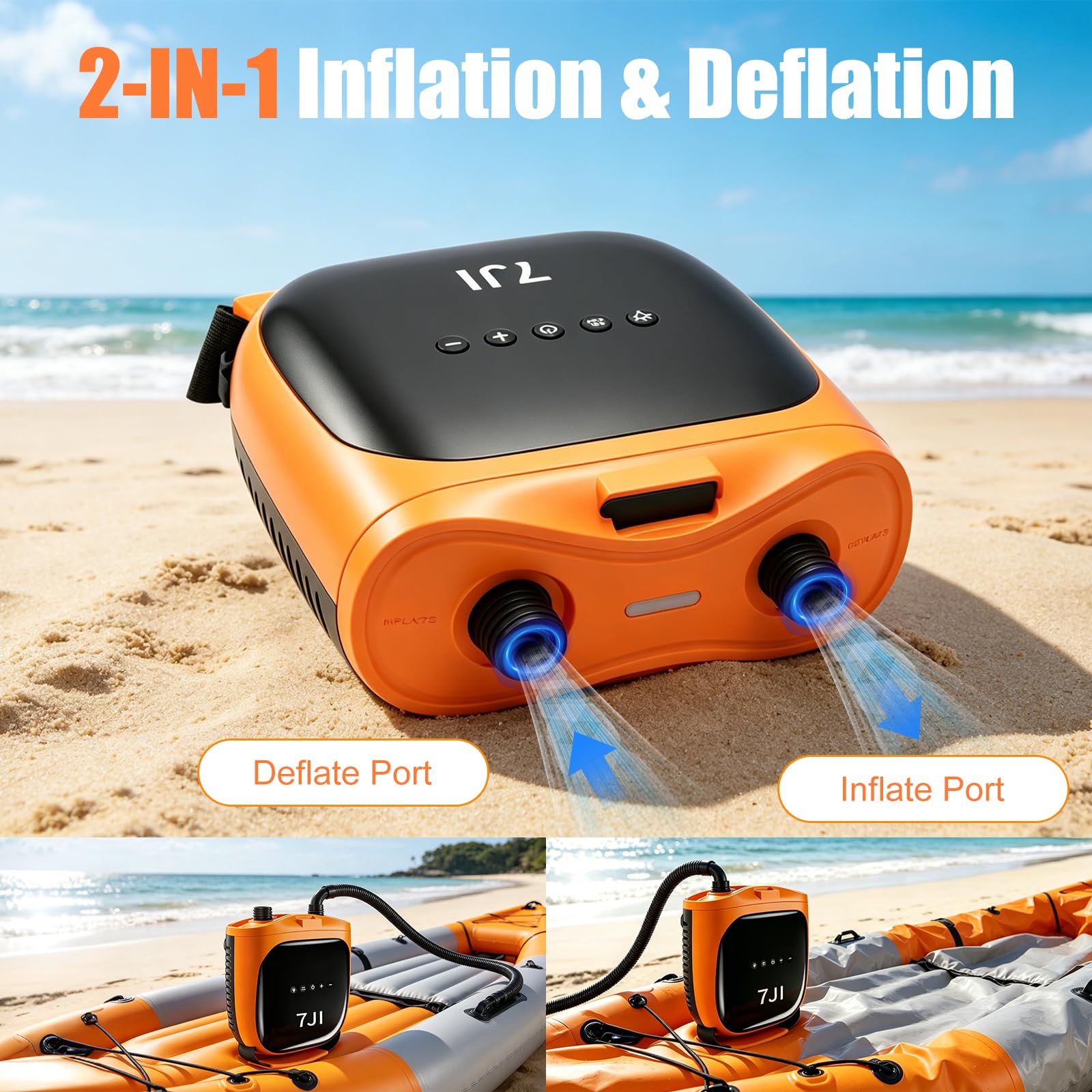 電動空気入れ　サップ　20PSI 自動停止　6種ノズル　空気抜き　LED照明 Amazon.co.jp: 7JI サップ電動ポンプ 20PSI 充電式 自動停止 6つの