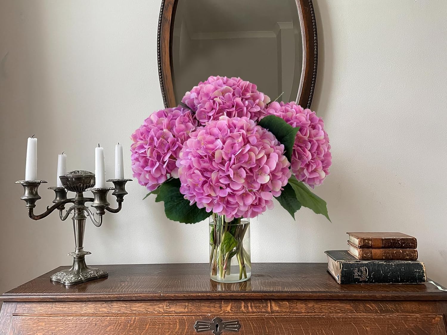 YalzoneMet 4Pcs Pink Purple Silk Hydrangea Artificial Flower Lifelike Big Blooms 20'' Long Stem Faux Hydrangea Flower Bouquets for Home Party Indoor Outdoor Wedding Table Centerpiece Decor - Image 2