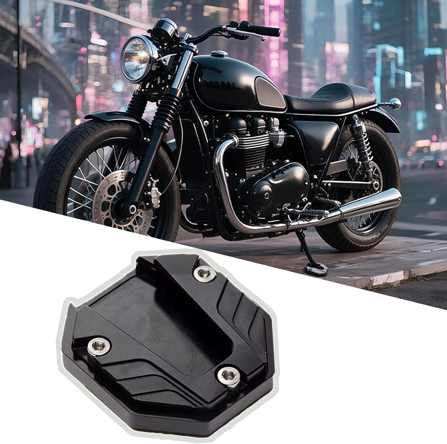 Motorcycle Kickstand Pad for Harley Davidson Road King 1994-2025, Aluminum Alloy Side Stand Extension Plate, Foot Support Plate Pedal Extender, Motorcycle Side Stand Pad,A Black