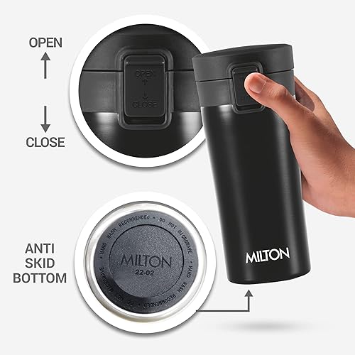 Vista 3 de Milton Taza de café aislada con tapa (12 oz, 11.8 fl oz), taza de viaje, a prueba de derrames, a prueba de fugas, tazas térmicas de acero inoxidable