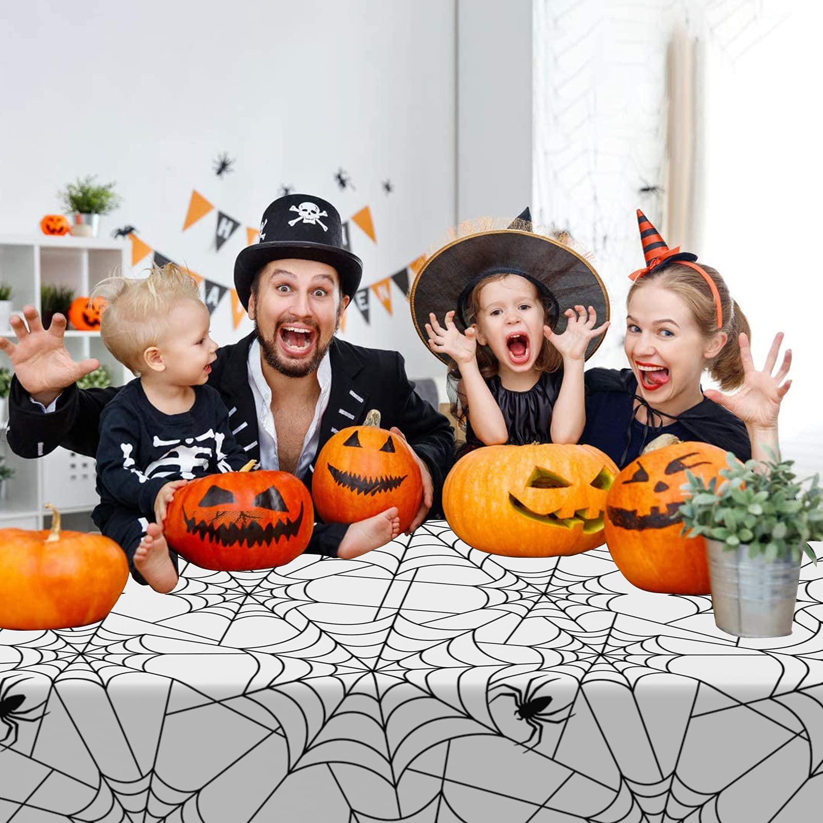 Halloween Tischdecke 3 Stück – Schwarzes Spinnennetz-Design, 137x274 Cm, Kunststoff, Wasserdicht, Einweg