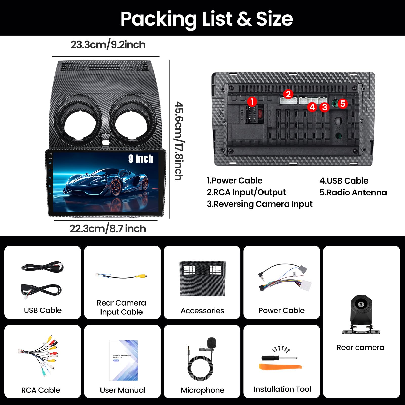 SIXWIN Autoradio Nissan Qashqai J10 2006-2016, Schermo Touch 9" IPS HD, Radio Auto con CarPlay senza Fili e Android Auto,Vi-Link, Bluetooth, FM RDS, DSP,Telecamera(Custodia effetto carbonio)