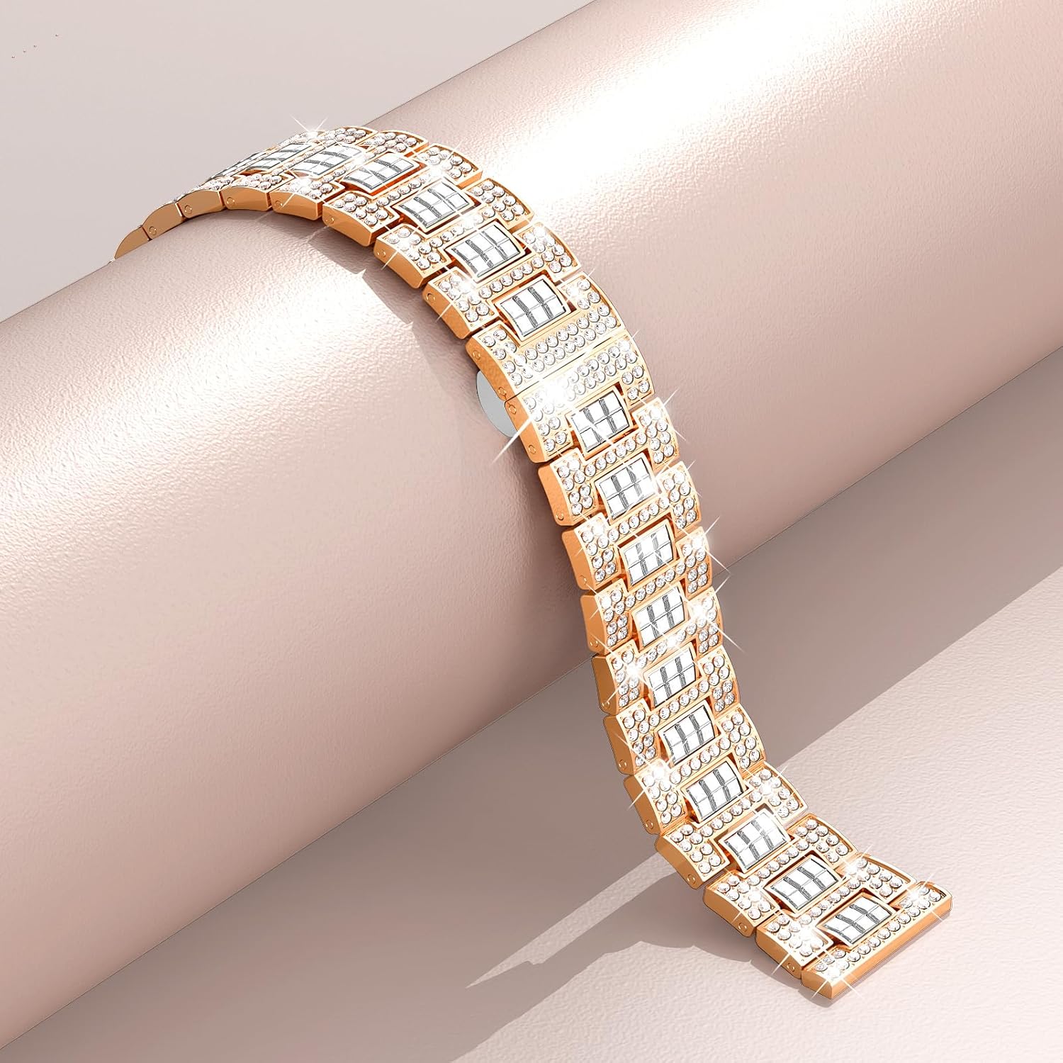 Mosonio Compatible with Samsung Galaxy Watch FE 2024 40mm/Galaxy Watch 5 Band 40mm 44mm/ Galaxy Watch 4 Band 40mm 44mm with Protective Cover Case, 20mm Bling Metal Galaxy Watch Band for Women (Silver, Black, Rose Pink, Rose Gold, Colorful, Starlight)