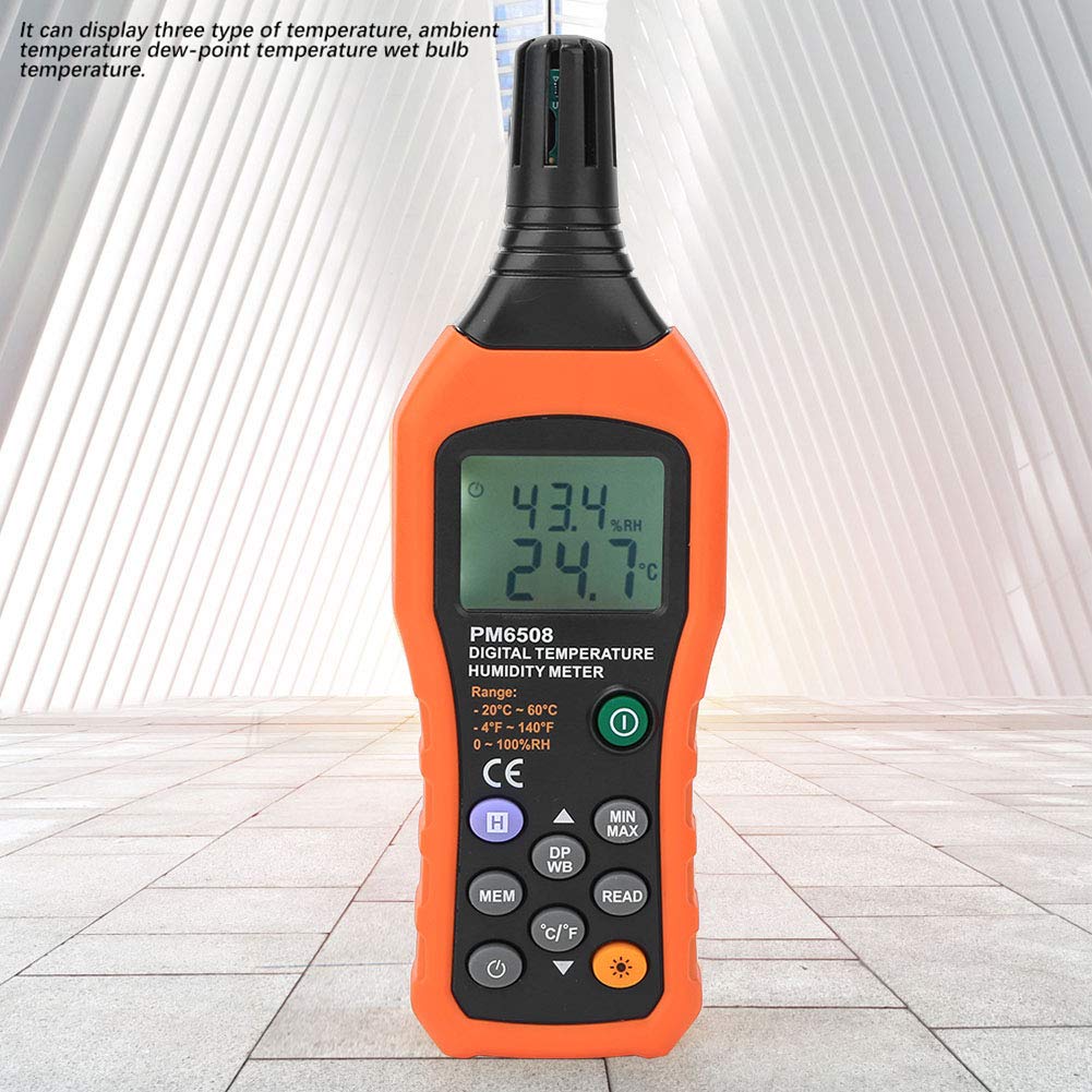 VBESTLIFE Feuchtigkeits- und Temperaturmessgerät, Digitales Hygrometer-Thermometer mit Hintergrundbeleuchtung, Dual-Display, Taupunkt-Feuchtkugelsensor, 99-Datenspeicherung, Ergonomisches