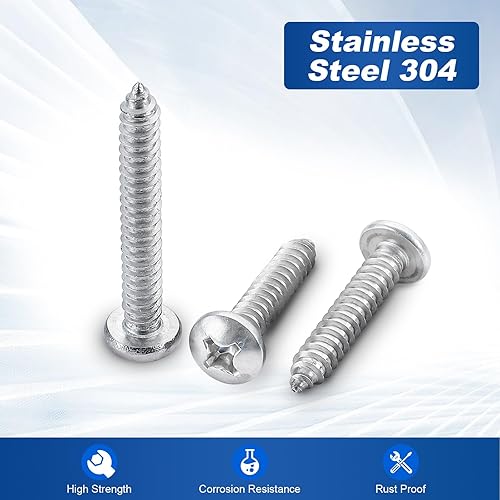 Miniatura 8 de Tornillos autorroscantes Phillips #14 x 2 pulgadas, tornillos autorroscantes para chapa metálica, acero inoxidable 304 18-8, 25 unidades