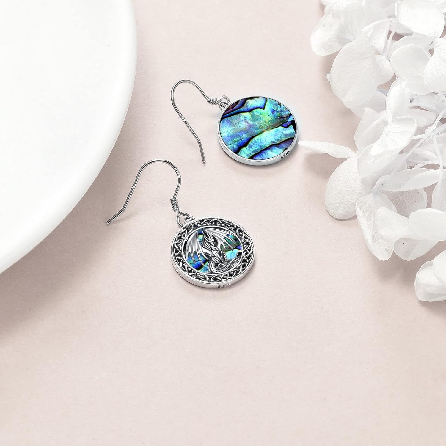 Owl/Dragon/Wolf/Mermaid/Bear/Fox Earrings Sterling Silver Abalone Shell Dangle Earrings Jewelry Gifts for Women Teen Girls Mother Friends Girlfriend - Image 4