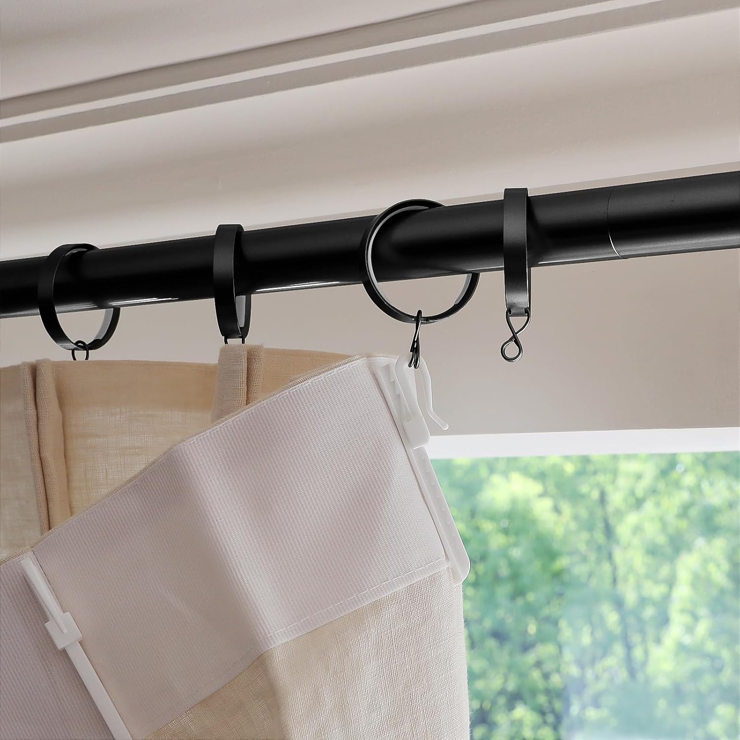 TWOPAGES 12 Pack Curtain Rings with Eyelets, 1.5 Inch Black Drapery Rings