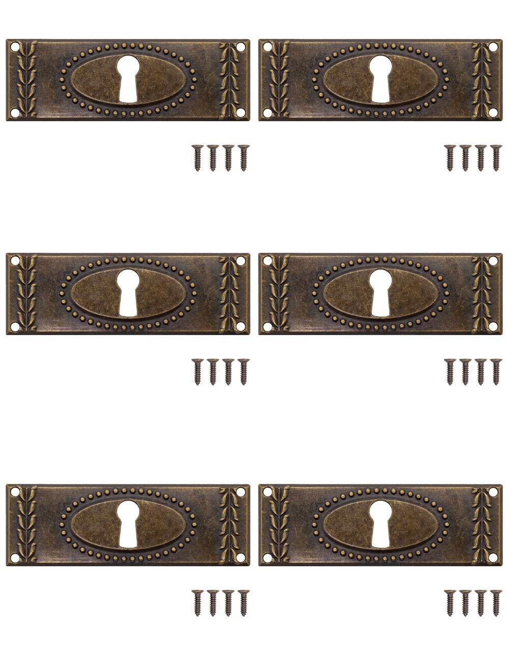 Fuxxer 6 x Targhe antiche per chiavi, rosetta per serratura, vintage in ottone, 24 x 73 mm