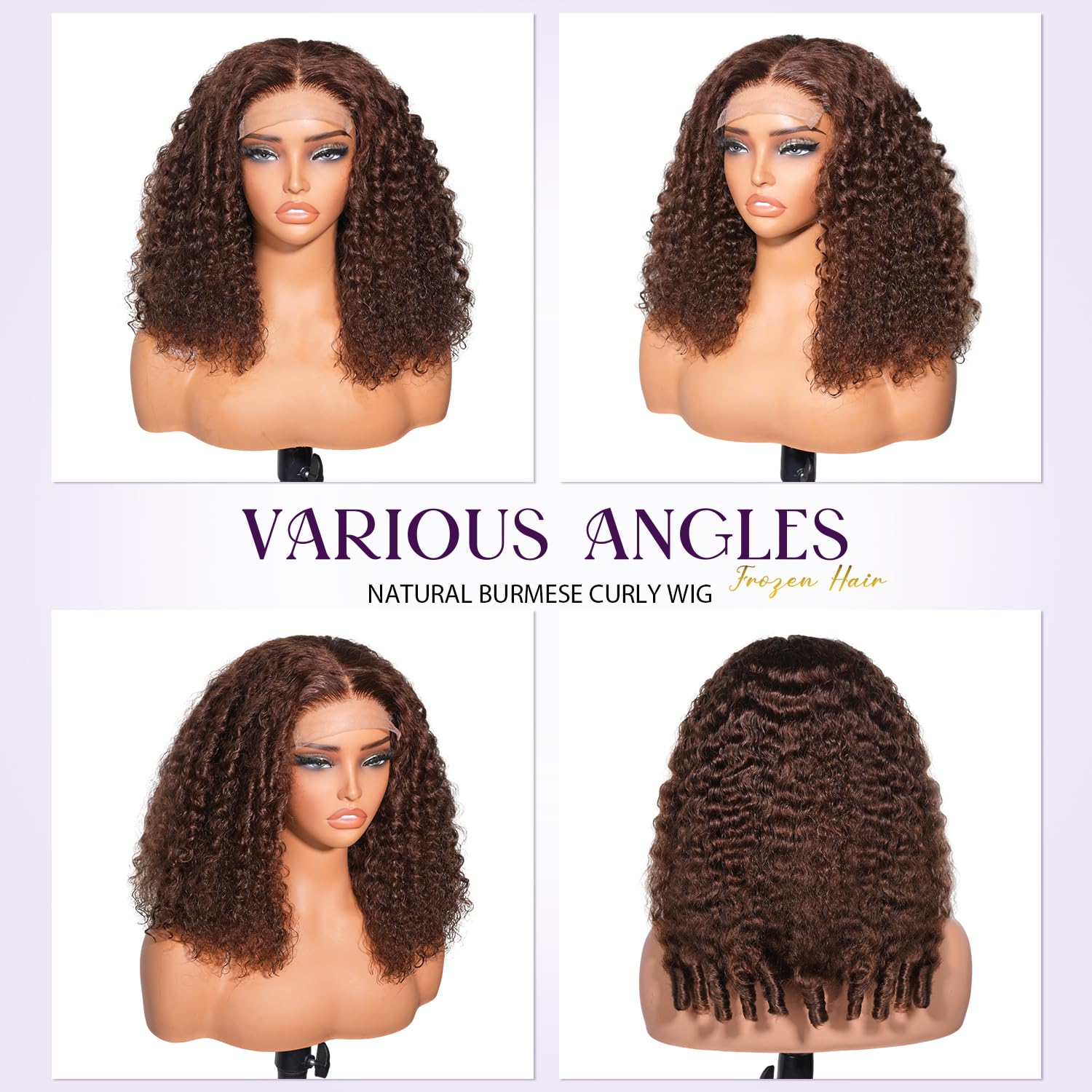 5x5 HD Transparent Lace Front Wig Burmese Curly Glueless Wear and Go Human Hair Wig 250% Density Pre-Plucked Pre-Bleached Knots 20 Inch #30 Chestnut Brown for Black Women
