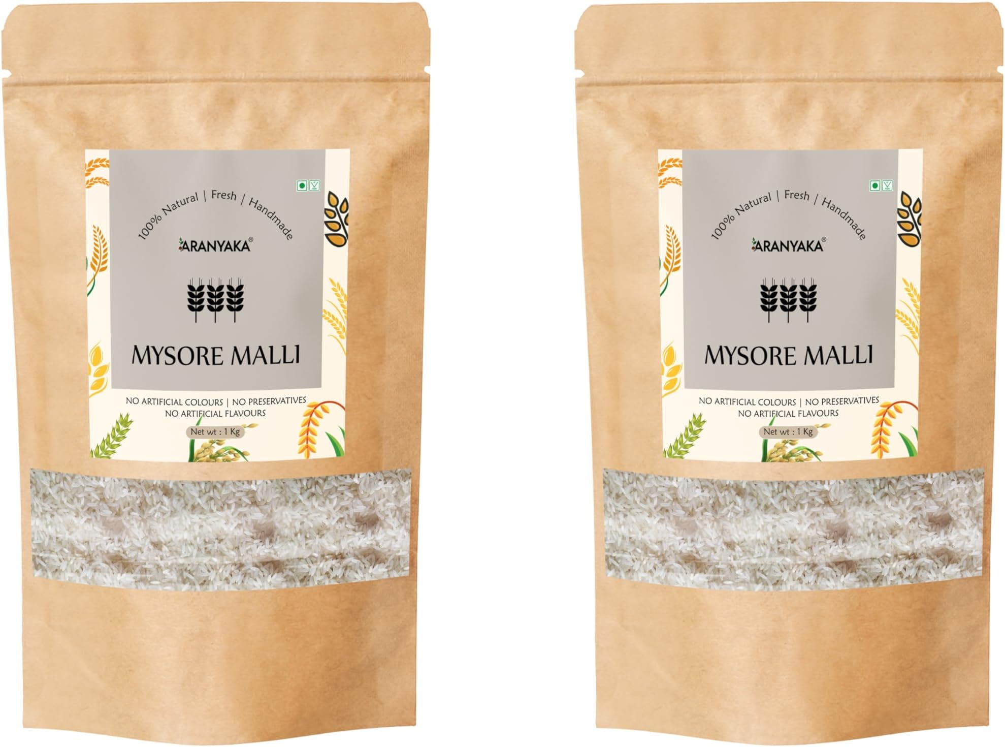 Mysore Malli Rice 2kg | Unpolished & Natural | மைசூர் மல்லி அரிசி | Traditional South Indian Variety | Gluten-Free | (1kg x 2)