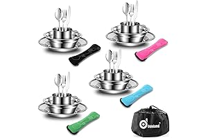 Odoland 29-Piece Stainless Steel Metal Dish Set for Camping
