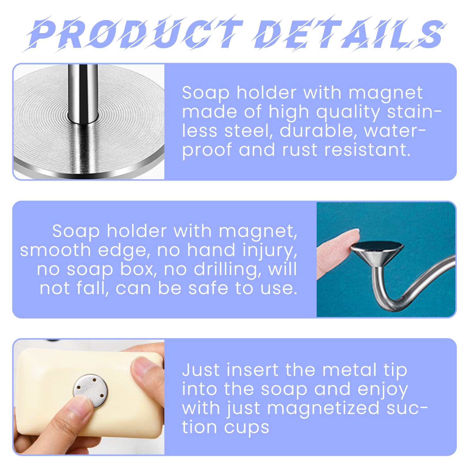 2 Stück Seifenhalter mit Magnet, Seifenhalter Magnet, Magnetischer Seifenhalters, Magnet Seifenhalters, Edelstahl Magnetseifenhalter Ohne Bohren für Dusche, Badewanne, Waschbecken und Bad