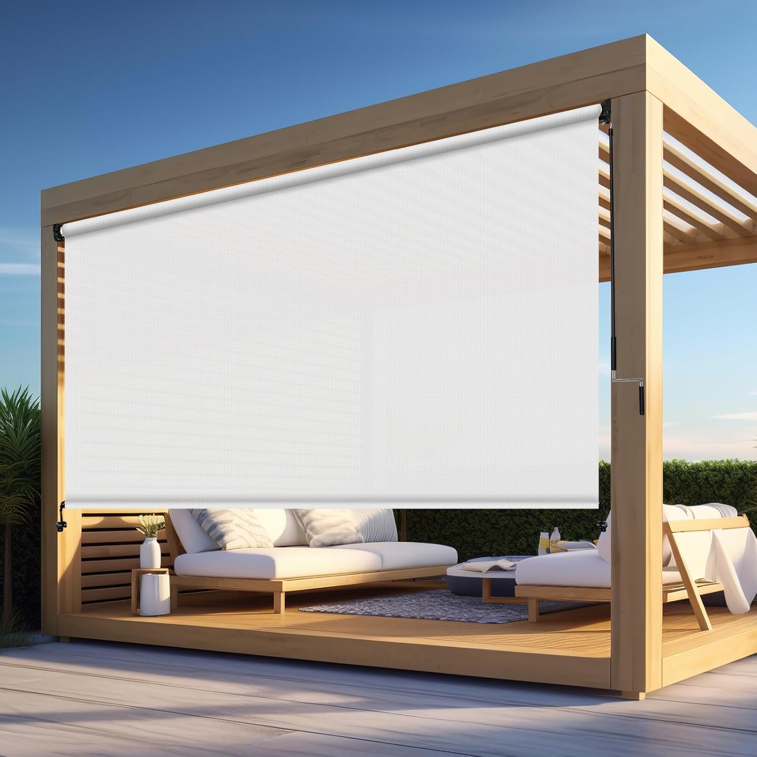 Artpuch Outdoor Roller Shade 6' W x 8' H, Cordless Patio Shades Roll Up Outdoor Blinds with Upgraded Fabric, 95% UV Protection for Porch, Gazebo, Pergola, White